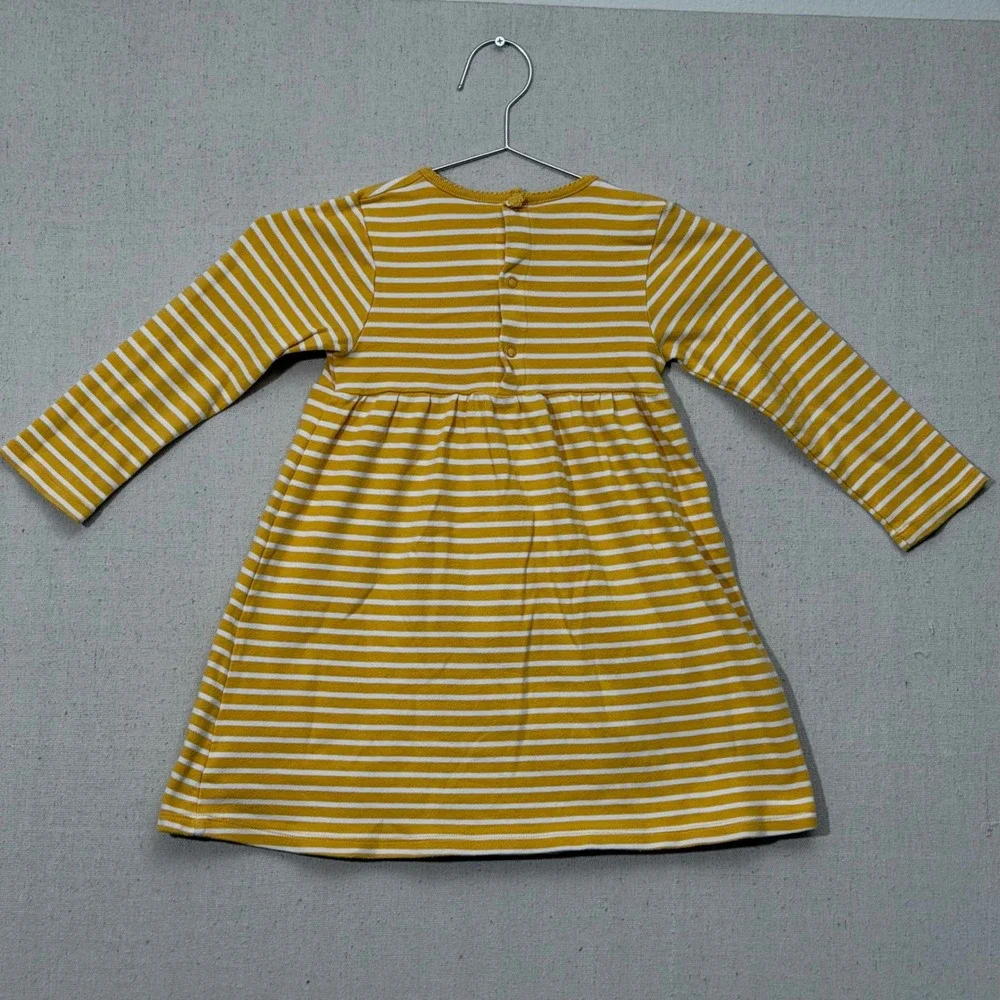 JoJo Maman Bebe Girls 4-5Y Mustard Stripe Llama Applique Cotton Dress